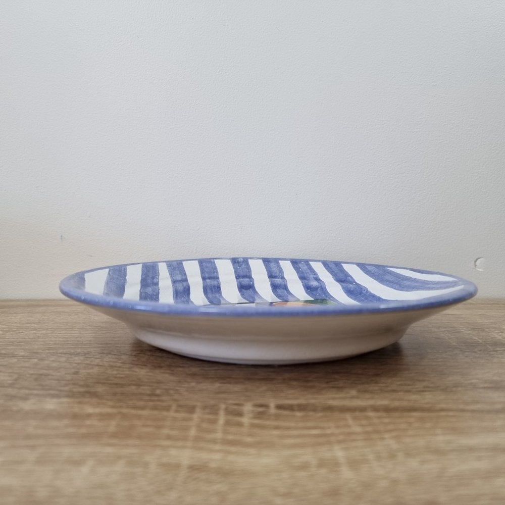 Portuguese Terracotta Plate Hand Painted Fruit Farmhouse Cottagecore Blue Orange - Picture 3 of 6